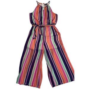 Girls My Michelle Stripe Halter Neckline Belted‎ Jumpsuit Sz Large